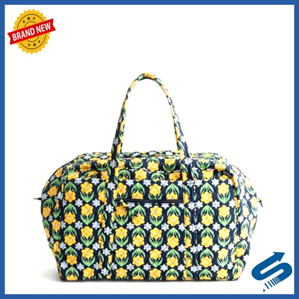 Large Cotton Weekender Travel Duffel with Laptop Compartment & Trolley Sleeve - Picture 7 of 7